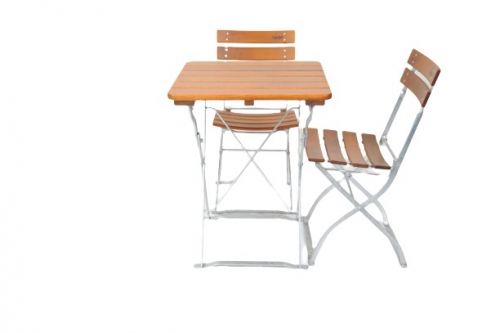 EuroLiving Biergartengarnitur 1x Tisch 70x70 cm & 2x Stuhl EuroLiving Edition-Classic hellbraun/verzinkt